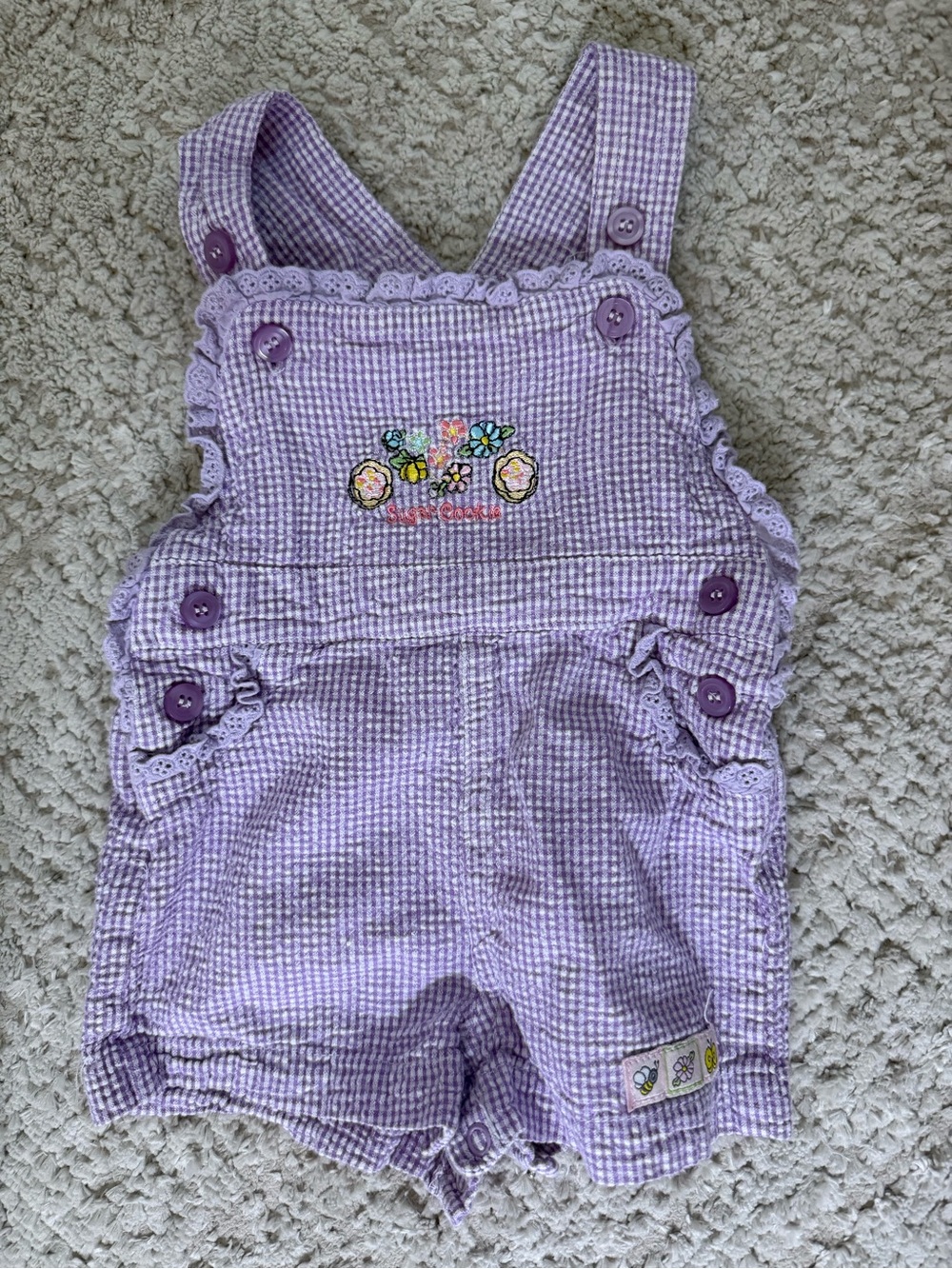 Precious moments Lilac Gingham Floral Embroidered Girls' Overalls